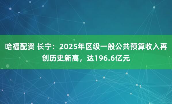 哈福配资 长宁：2025年区级一般公共预算收入再创历史新高，达196.6亿元